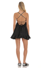 Rhinestone Babydoll Dress in Black