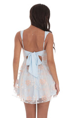 Embroidered Floral Fit and Flare Dress in Pastel Blue