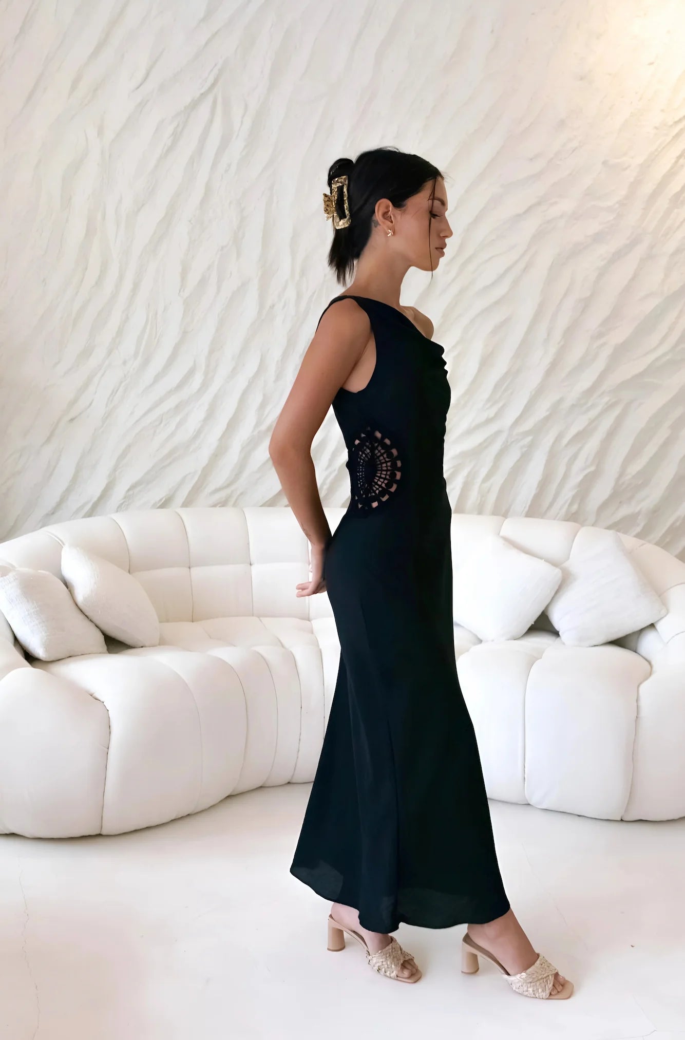 Moonlight Dancer Off Shoulder Maxi Dress Black