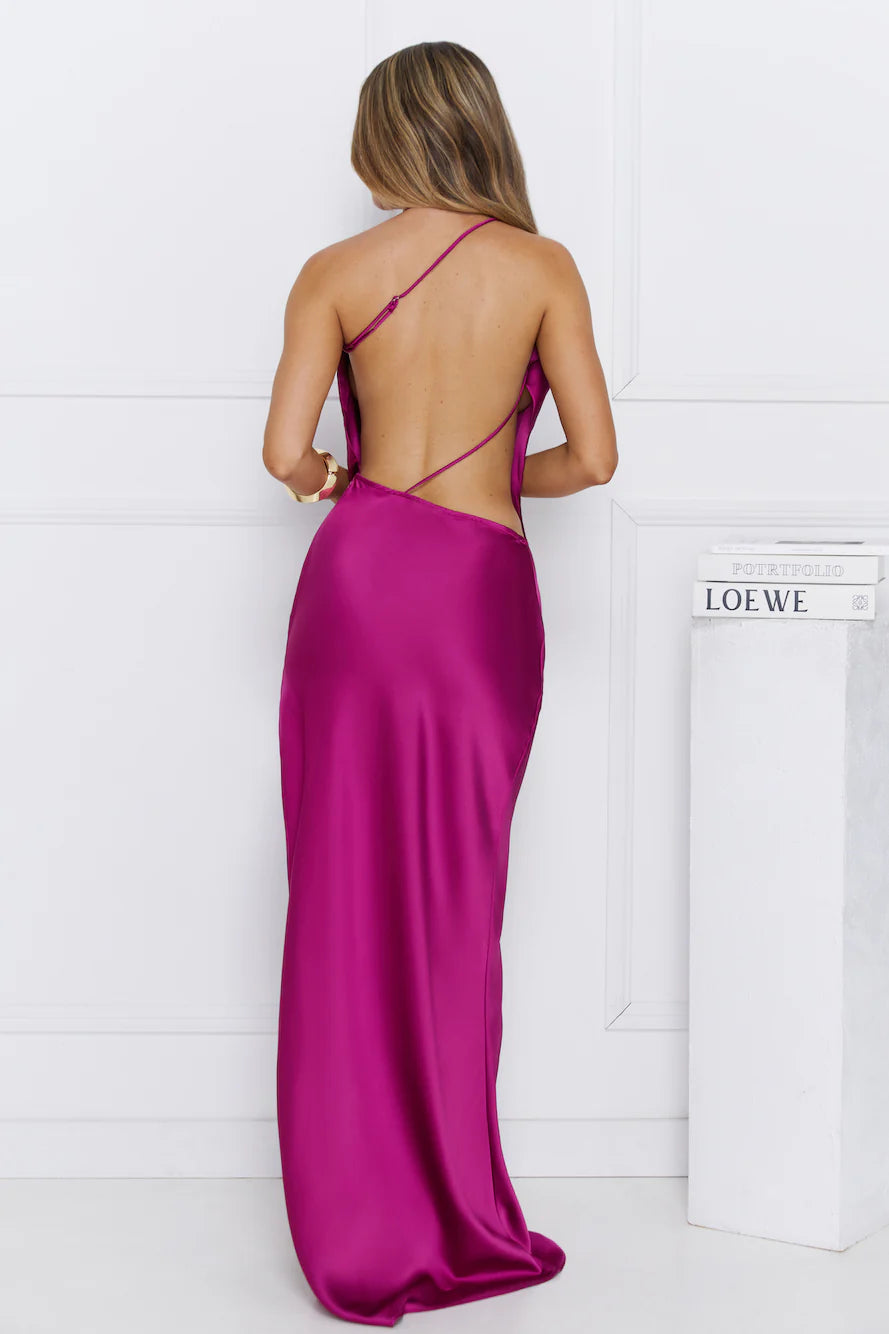 About That Bling Satin Maxi Dress Magenta