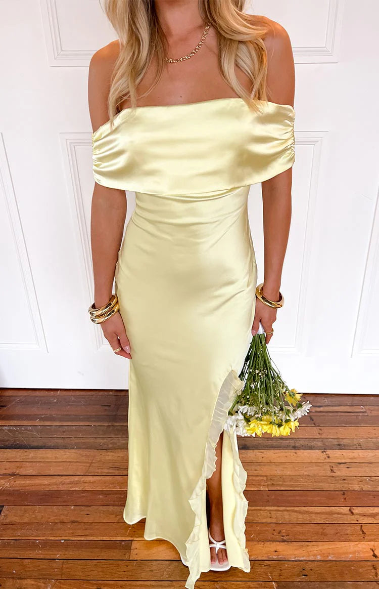 Anica Yellow Off Shoulder Maxi Dress