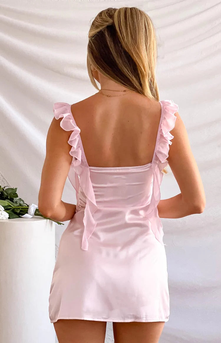 Joyce Pink Satin Mini Dress