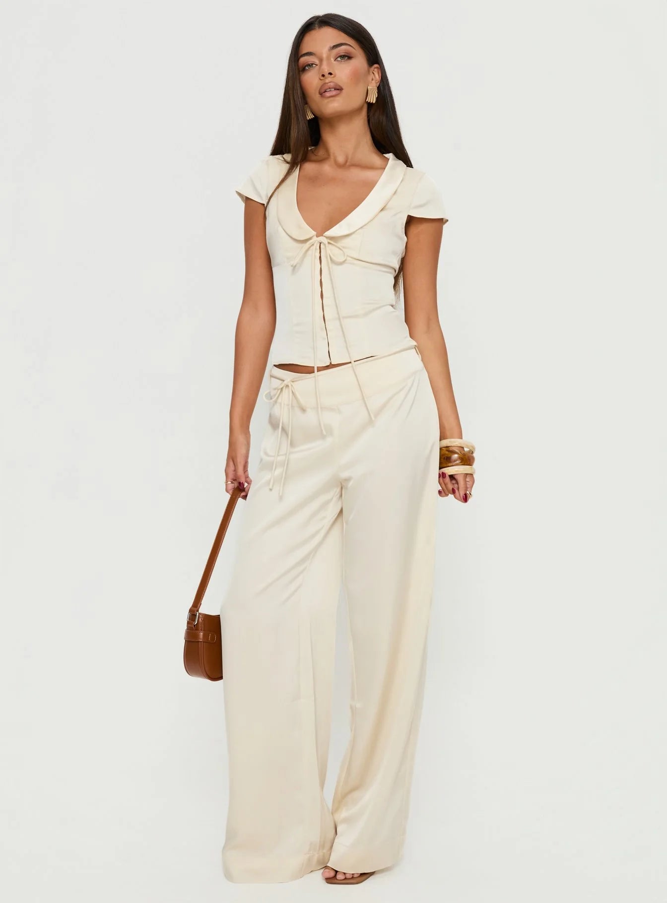Aubrette Satin Collar Top Cream
